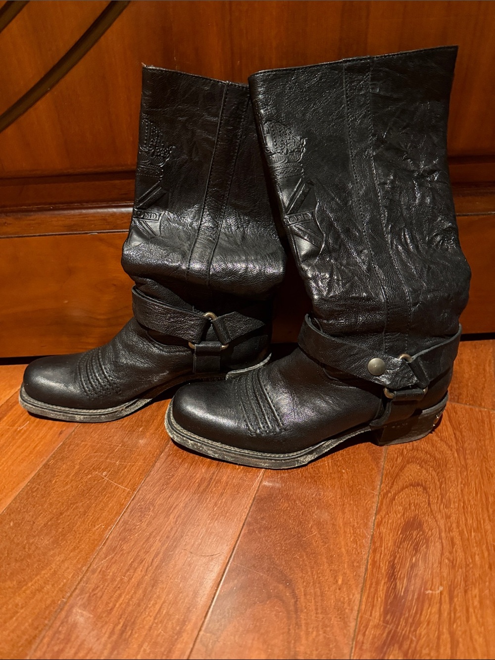 Richmond Black Leather Engineer Boots for women